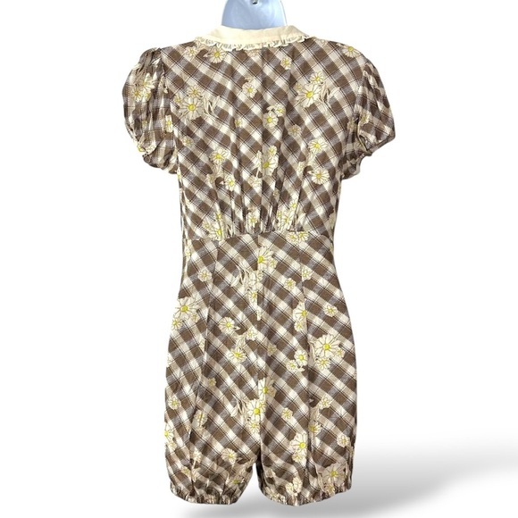 Urban Outfitters Kimchi Blue Bloomer Romper Plaid Ethereal Bow Dainty Size Small - Picture 7 of 11